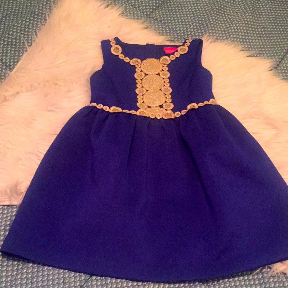 Lily Pulitzer dress blue and gold small size 4-5t